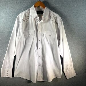 Wrangler‎ Western Snap Shirt Men's XL White Cotton Vertical Striped Long Sleeve